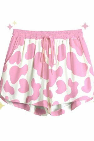 Y2K Pink Cow Print Pocket Shorts - Streetwear Aesthetic