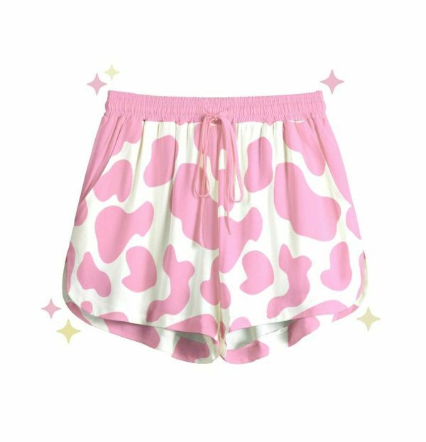 Y2K Pink Cow Print Pocket Shorts - Streetwear Aesthetic