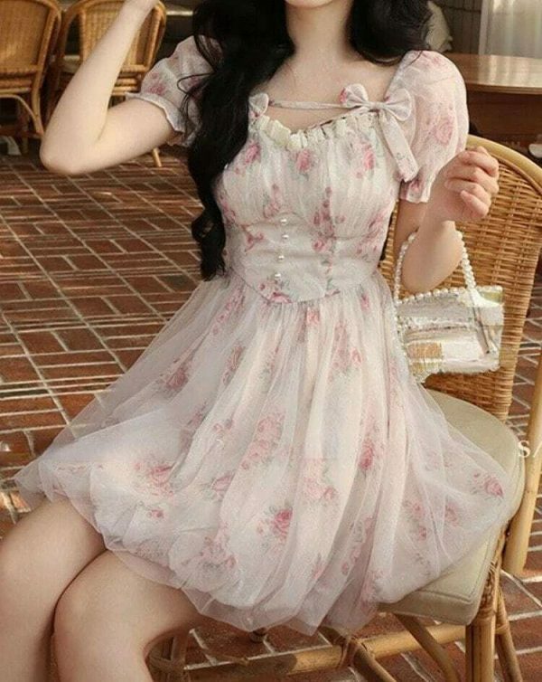 Y2K Pink Floral Streetwear Mini Dress Women's Fashion