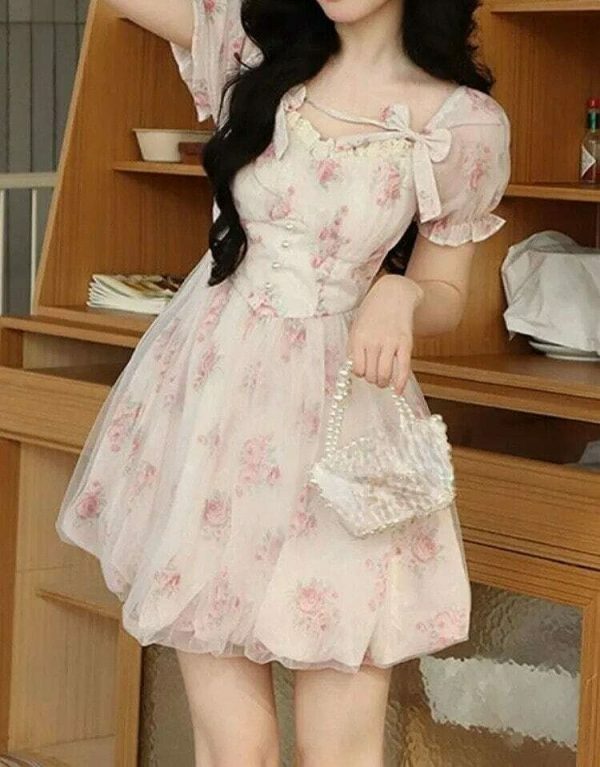 Y2K Pink Floral Streetwear Mini Dress Women's Fashion