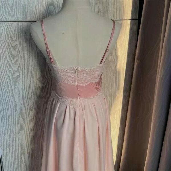 Y2K Pink French Elegant Long Dress for Women