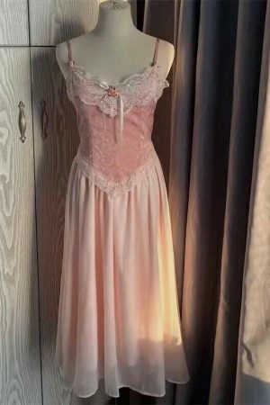 Y2K Pink French Elegant Long Dress for Women