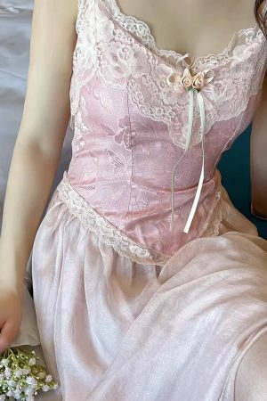 Y2K Pink French Elegant Long Dress for Women