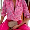 Y2K Pink Heart Print Long Sleeve Button-Down Streetwear Shirt