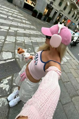 Y2K Pink Italy Tank Top - Angel Baby Aesthetic Crop Tee