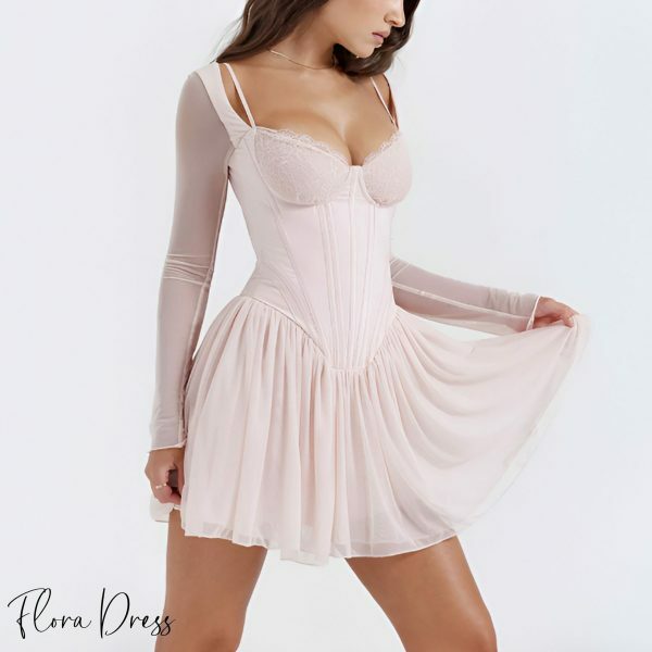 Y2K Pink Lace Corset Mini Dress with Tulle - Coquette Aesthetic