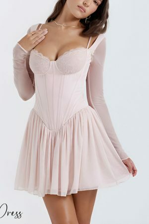 Y2K Pink Lace Corset Mini Dress with Tulle - Coquette Aesthetic