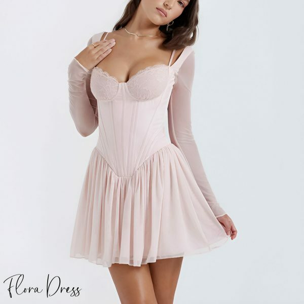 Y2K Pink Lace Corset Mini Dress with Tulle - Coquette Aesthetic