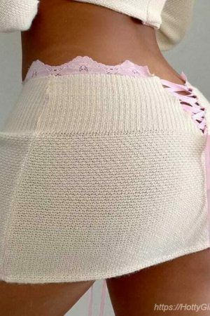 Y2K Pink Lolita Sweater Mini Skirt