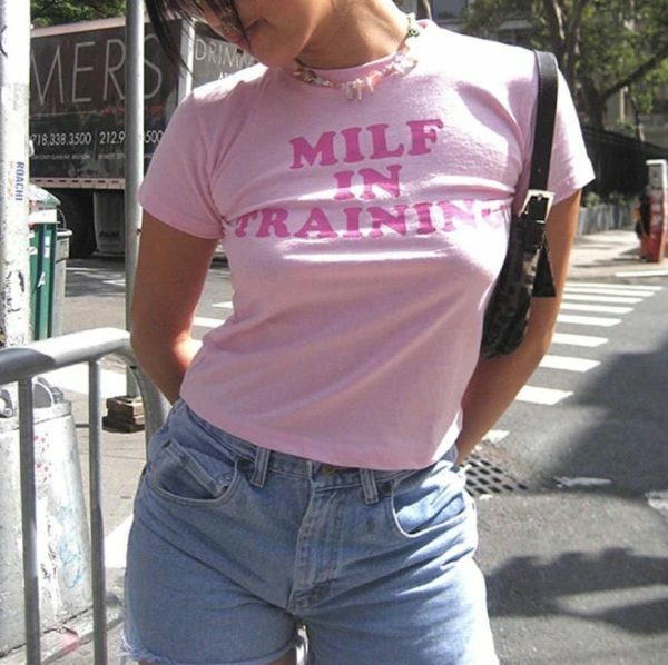 Y2K Pink MILF In Training Slogan Crop Tee Streetwear Top