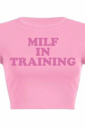 Y2K Pink MILF In Training Slogan Crop Tee Streetwear Top