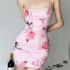 Y2K Pink Print Sweet Feminine Streetwear Party Charm Tight Strap Dress