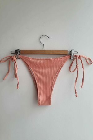 Y2K Pink Ribbed Cheeky String Tie Bikini Bottom