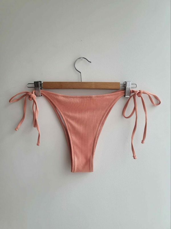 Y2K Pink Ribbed Cheeky String Tie Bikini Bottom