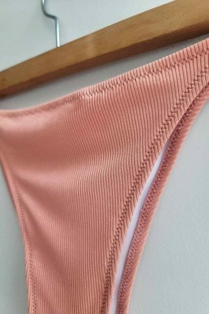 Y2K Pink Ribbed Cheeky String Tie Bikini Bottom