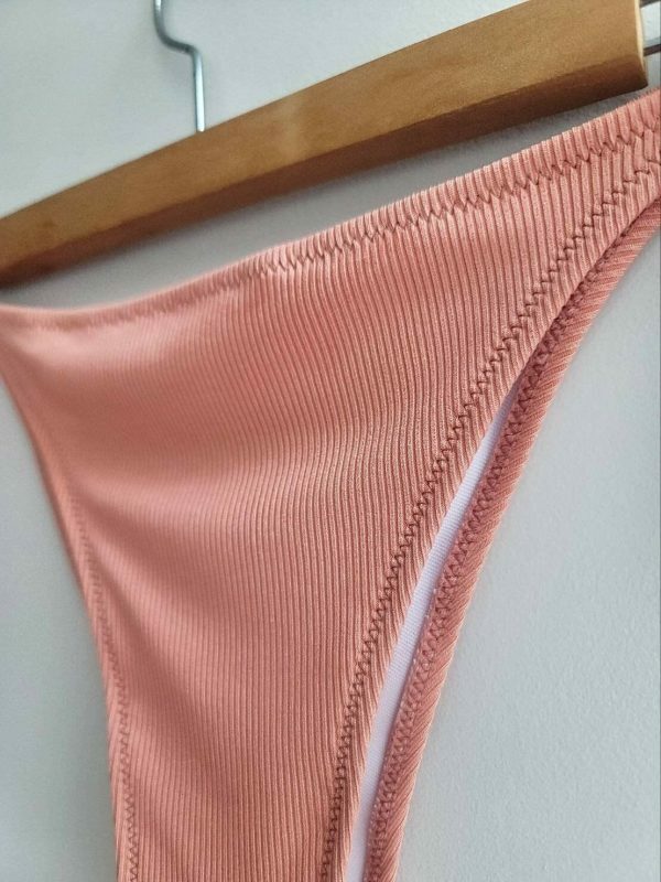 Y2K Pink Ribbed Cheeky String Tie Bikini Bottom