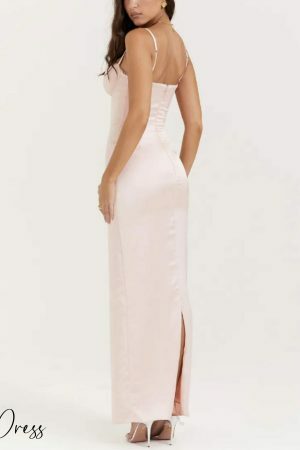 Y2K Pink Satin Maxi Dress: Luxury Formal Evening & Prom Bridesmaid Cocktail Gown