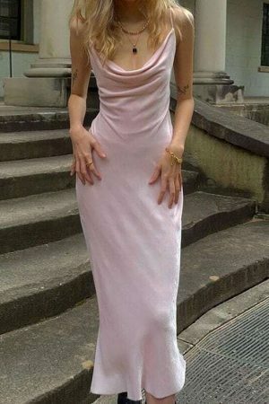 Y2K Pink Satin Slit Dress