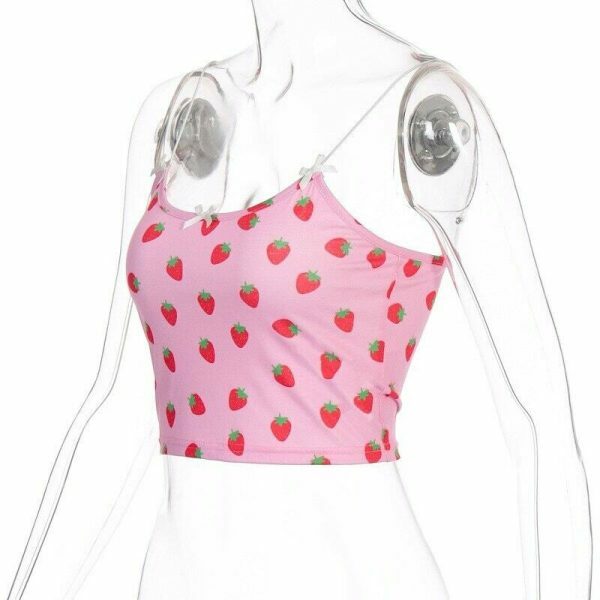 Y2K Pink Strawberry Print Sleeveless Streetwear Dress