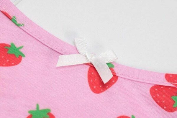 Y2K Pink Strawberry Print Sleeveless Streetwear Dress