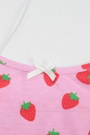 Y2K Pink Strawberry Print Sleeveless Streetwear Dress