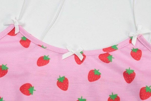 Y2K Pink Strawberry Print Sleeveless Streetwear Dress