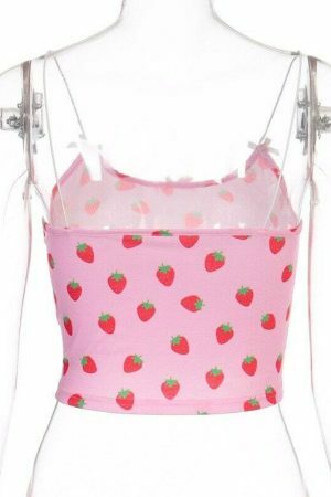 Y2K Pink Strawberry Print Sleeveless Streetwear Dress