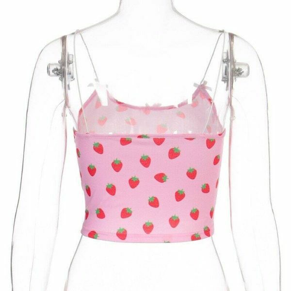 Y2K Pink Strawberry Print Sleeveless Streetwear Dress