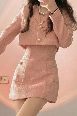 Y2K Pink Streetwear Skirt Set