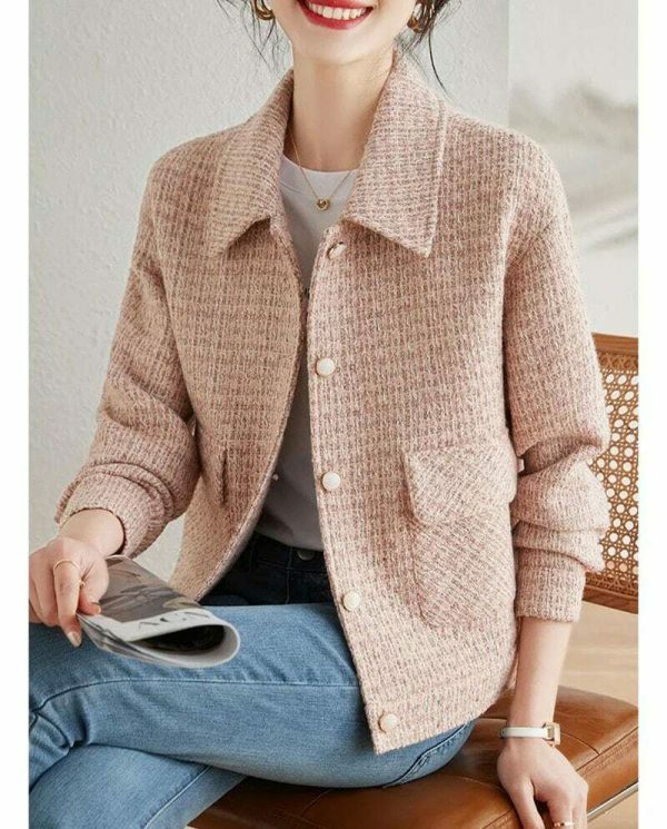 Y2K Pink Tweed Jacket - Women's Vintage Streetwear Coat