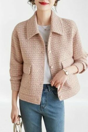 Y2K Pink Tweed Jacket - Women's Vintage Streetwear Coat