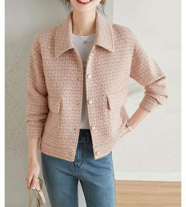 Y2K Pink Tweed Jacket - Women's Vintage Streetwear Coat