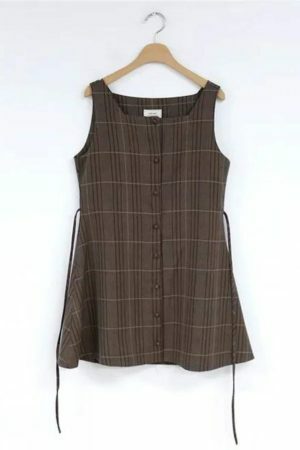 Y2K Plaid Button Dress: Retro Vintage Sleeveless Vest, Korea Style, Streetwear