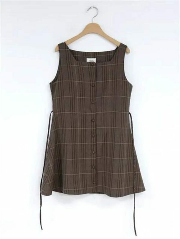 Y2K Plaid Button Dress: Retro Vintage Sleeveless Vest, Korea Style, Streetwear