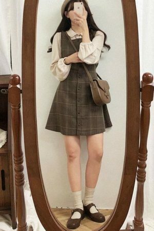 Y2K Plaid Button Dress with Cute Sleeveless Vest