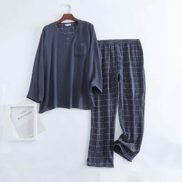 Y2K Plaid Cotton Pajama Set for Men | Long-Sleeve Loungewear Suit