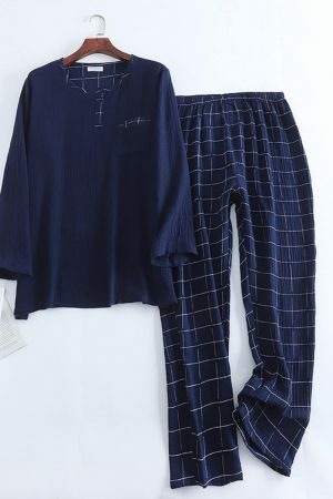 Y2K Plaid Cotton Pajama Set for Men | Long-Sleeve Loungewear Suit