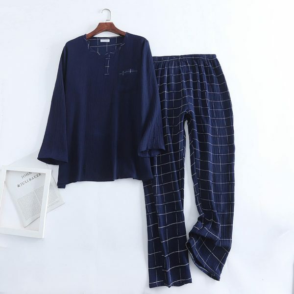 Y2K Plaid Cotton Pajama Set for Men | Long-Sleeve Loungewear Suit