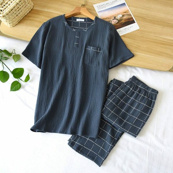 Y2K Plaid Cotton Pajama Set for Men | Long-Sleeve Loungewear Suit