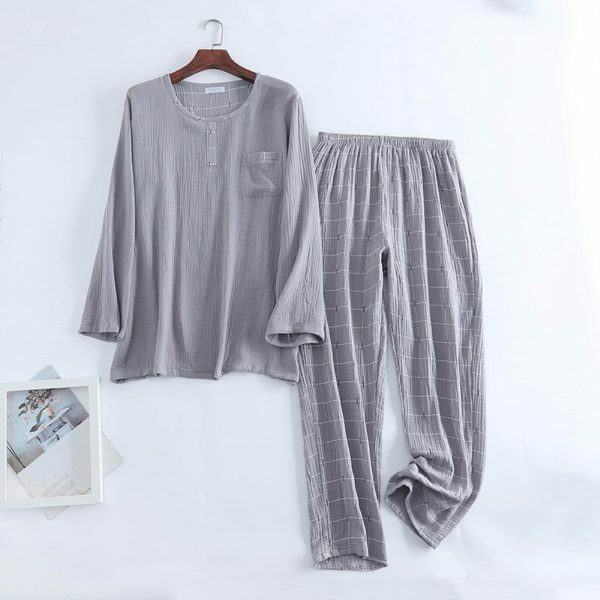 Y2K Plaid Cotton Pajama Set for Men | Long-Sleeve Loungewear Suit