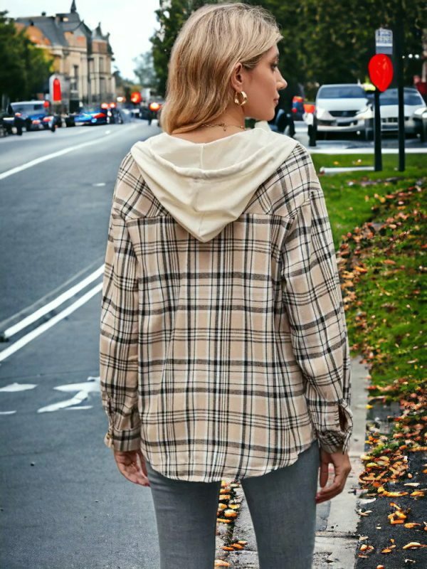 Y2K Plaid Hooded Button-Up Shirt for Women