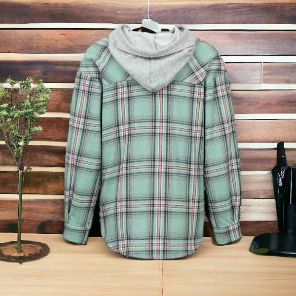 Y2K Plaid Hooded Button-Up Shirt for Women