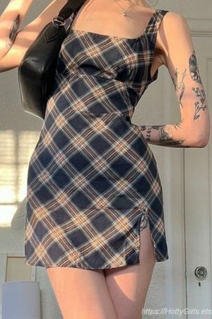 Y2K Plaid Print Sleeveless Tank Dress with Slit