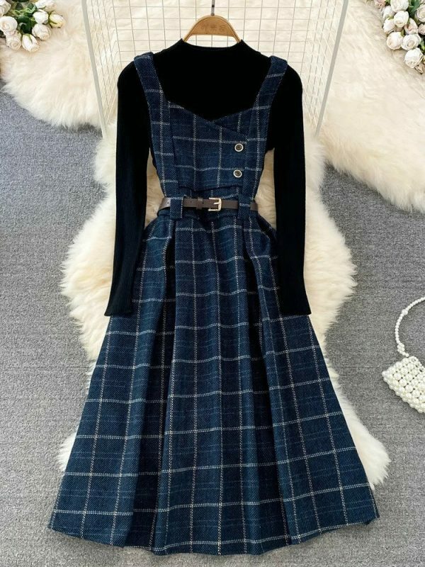 Y2K Plaid Sleeveless Midi Dress for Women