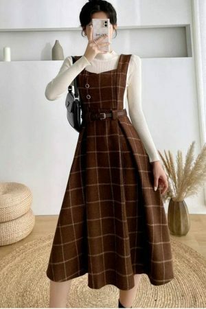 Y2K Plaid Sleeveless Midi Dress for Women