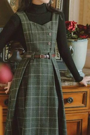 Y2K Plaid Sleeveless Midi Dress for Women