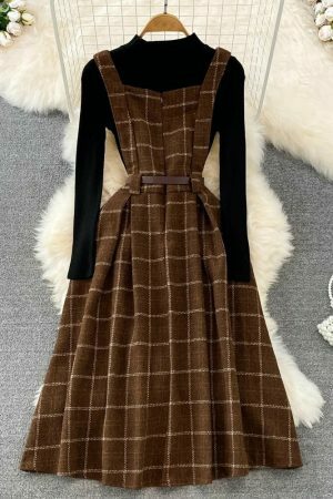 Y2K Plaid Sleeveless Midi Dress for Women