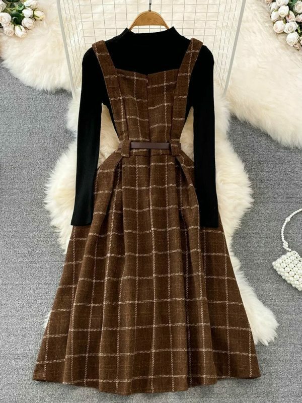 Y2K Plaid Sleeveless Midi Dress for Women