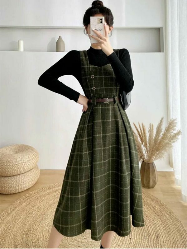 Y2K Plaid Sleeveless Midi Dress for Women