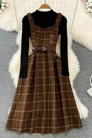 Y2K Plaid Sleeveless Midi Dress for Women